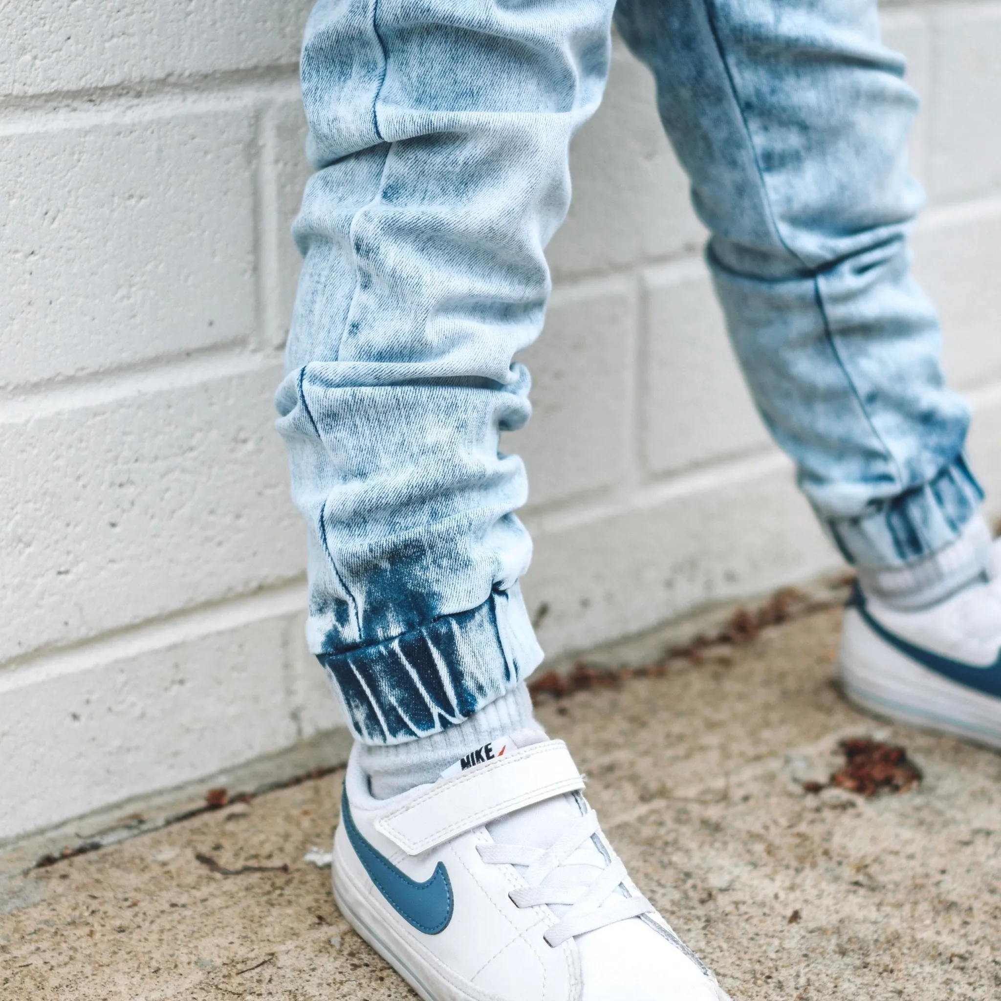 Acid Wash Blue Denim Jogger Pants