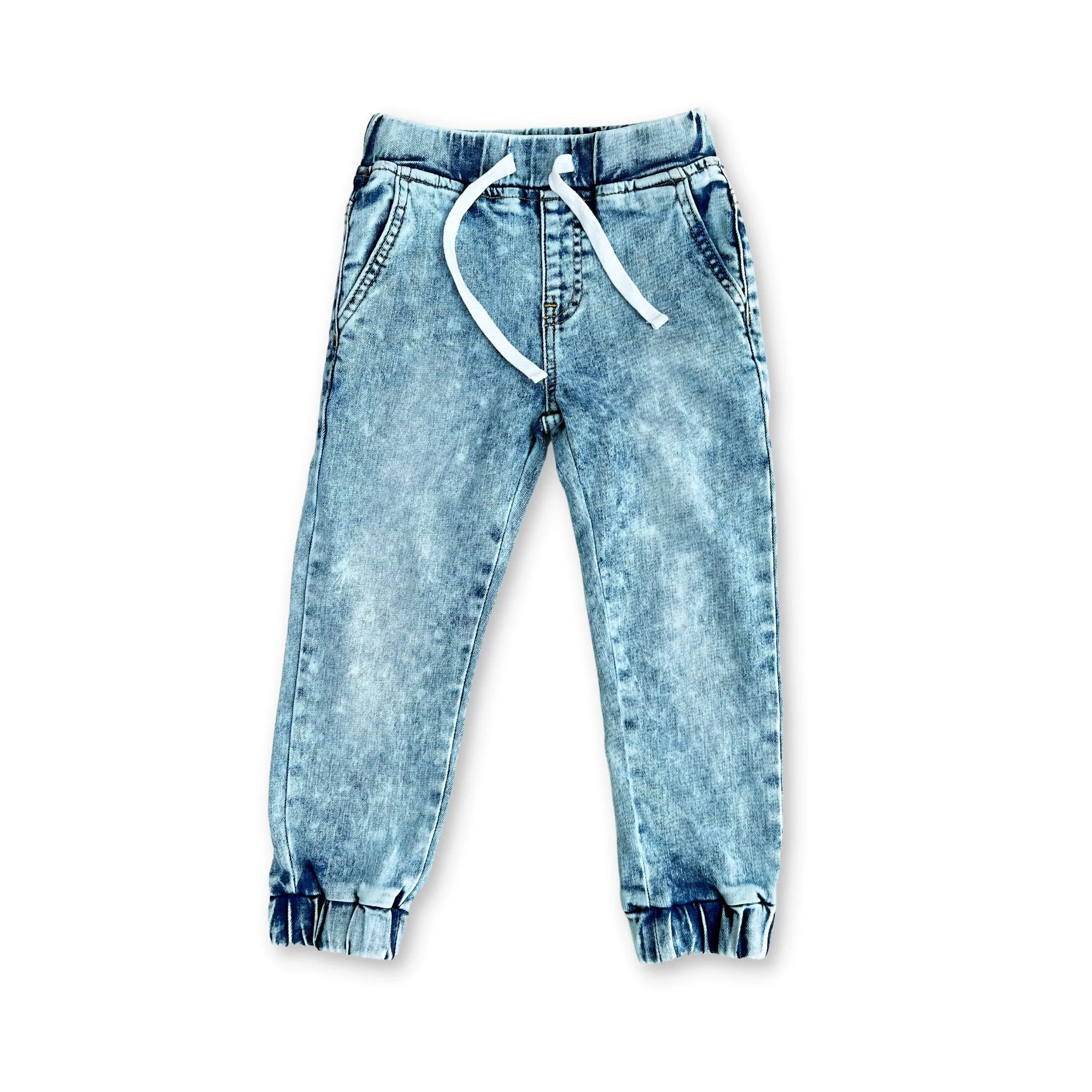 Acid Wash Blue Denim Jogger Pants