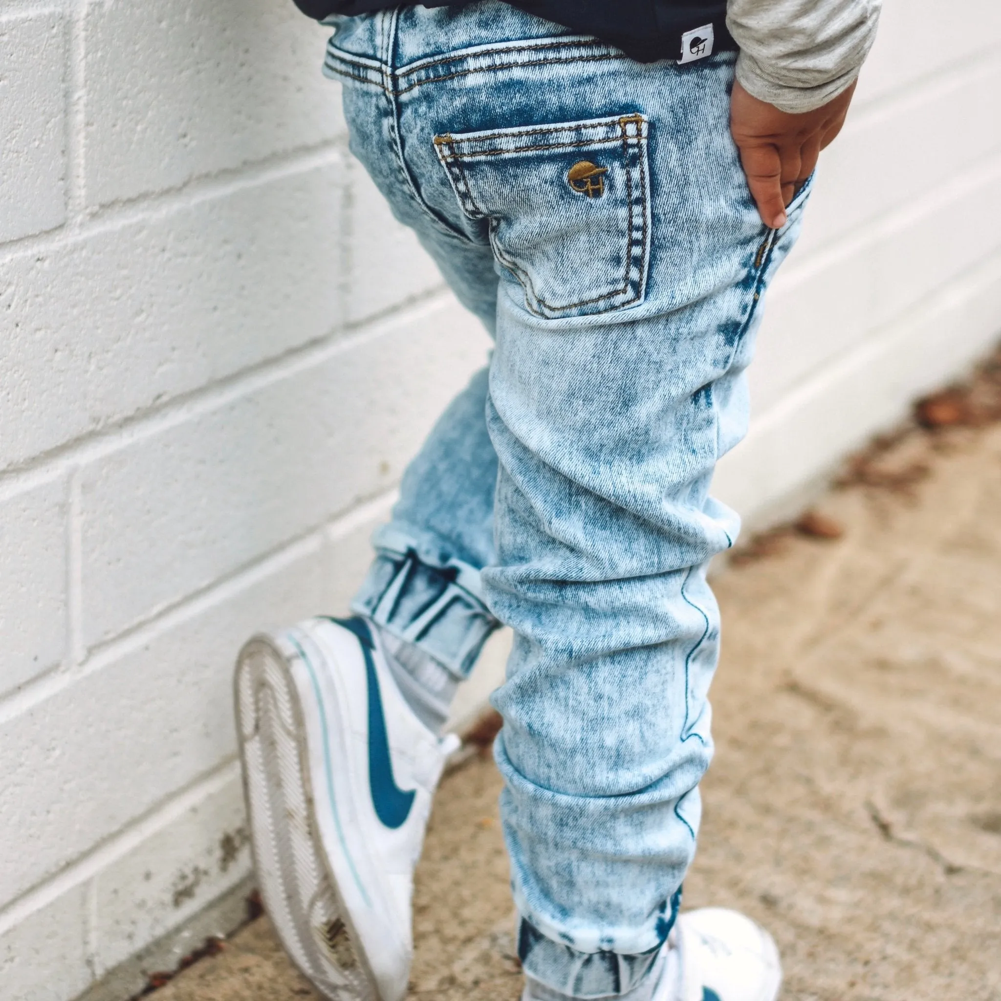 Acid Wash Blue Denim Jogger Pants