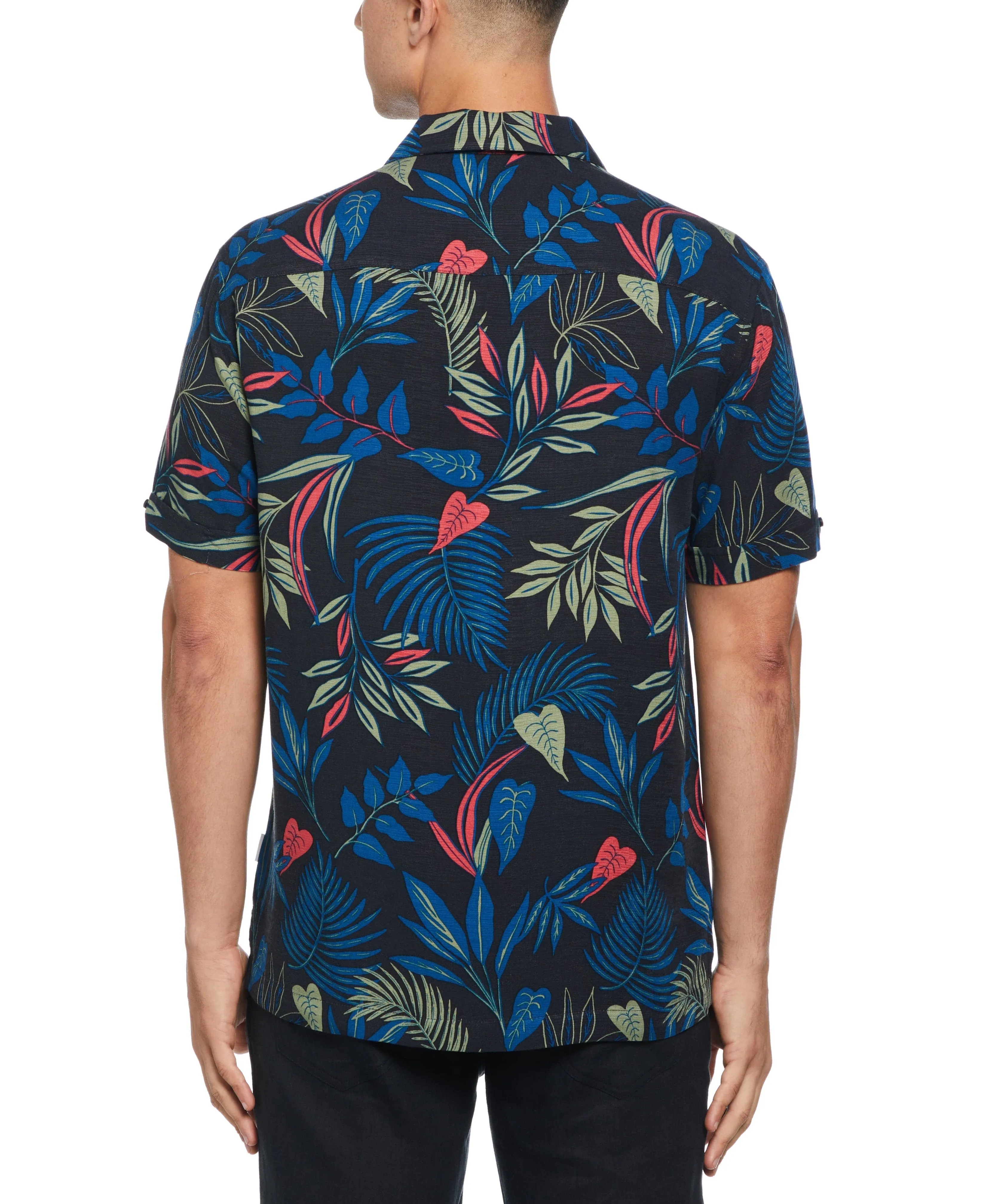 Big & Tall Textured Tropical Print Cuban Collar Shirt