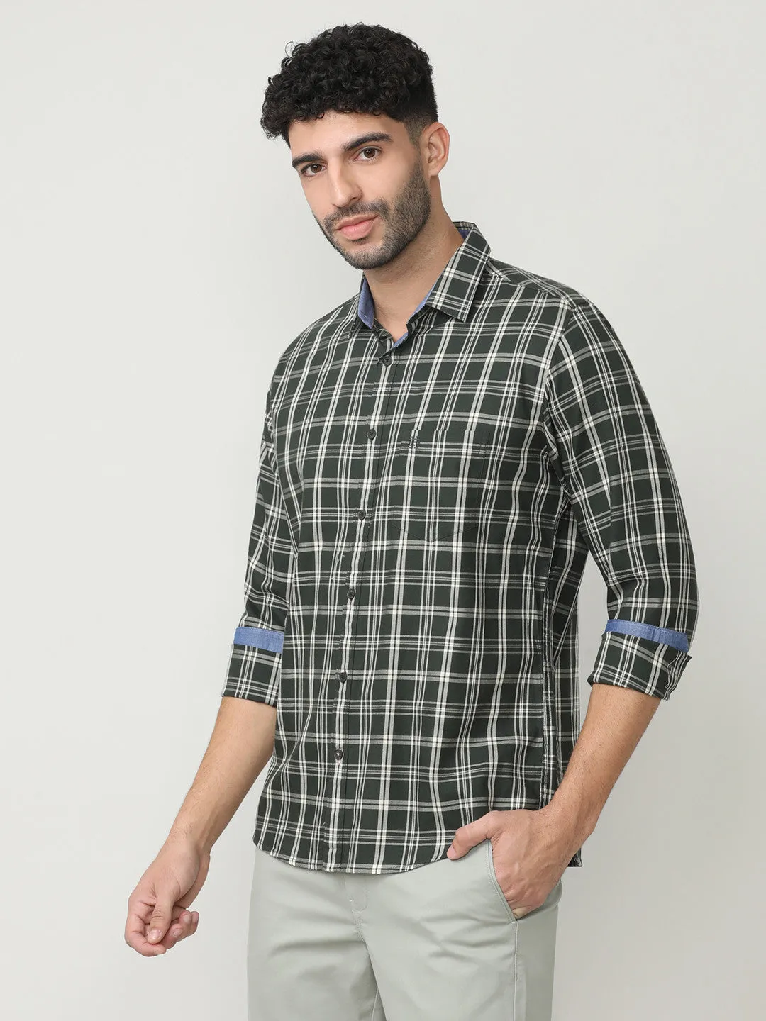 Bottle Green Oxford Checks Shirt With Pocket