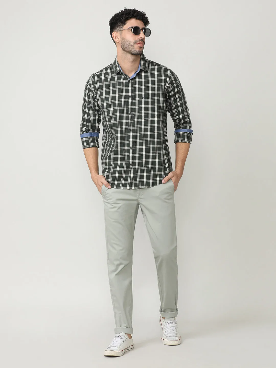 Bottle Green Oxford Checks Shirt With Pocket