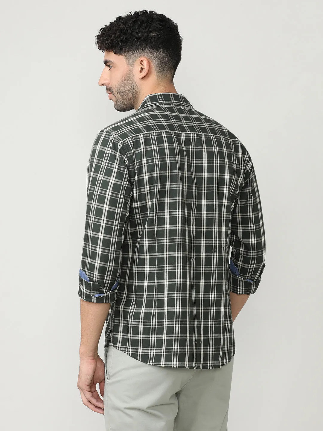 Bottle Green Oxford Checks Shirt With Pocket