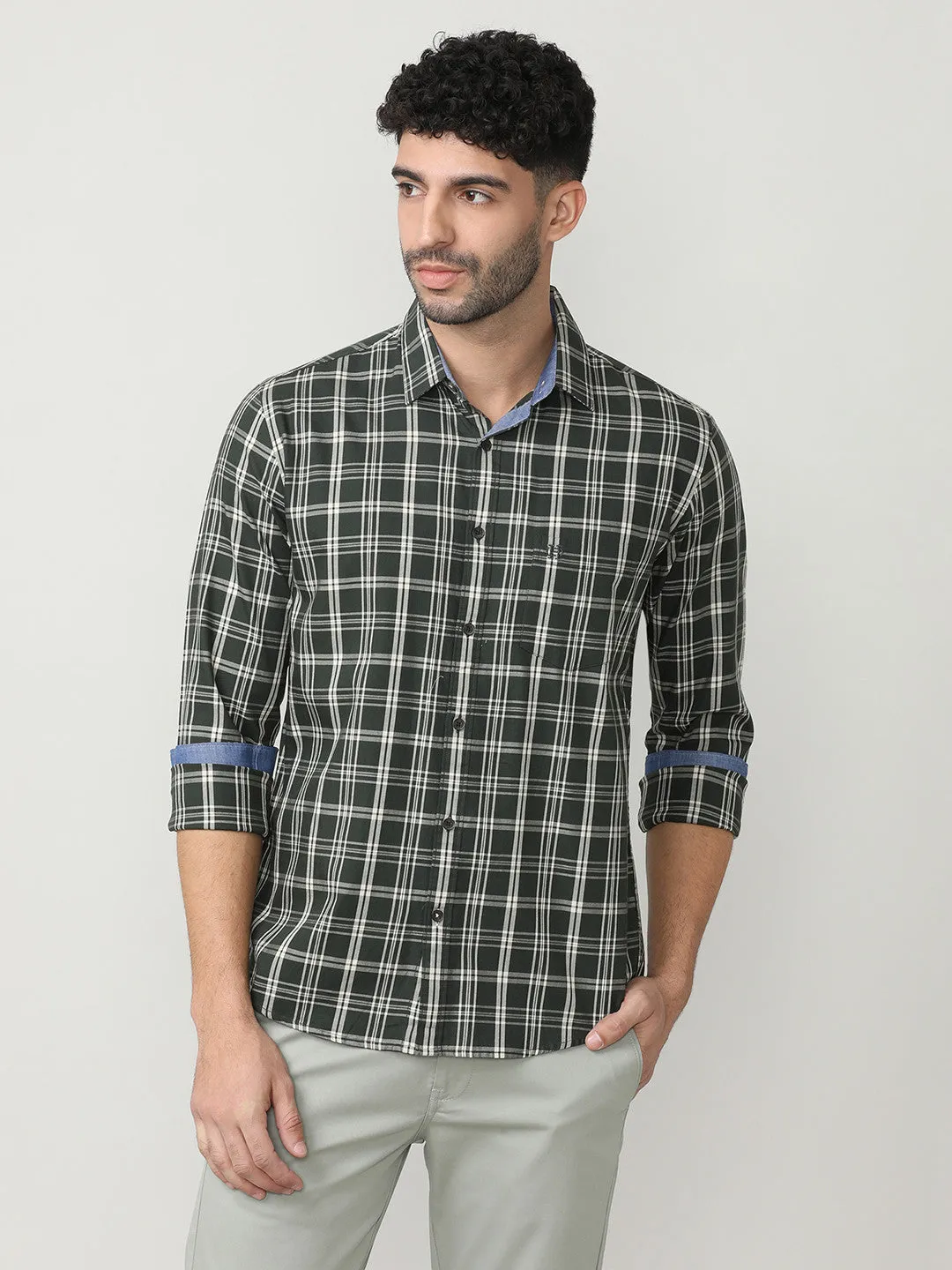Bottle Green Oxford Checks Shirt With Pocket