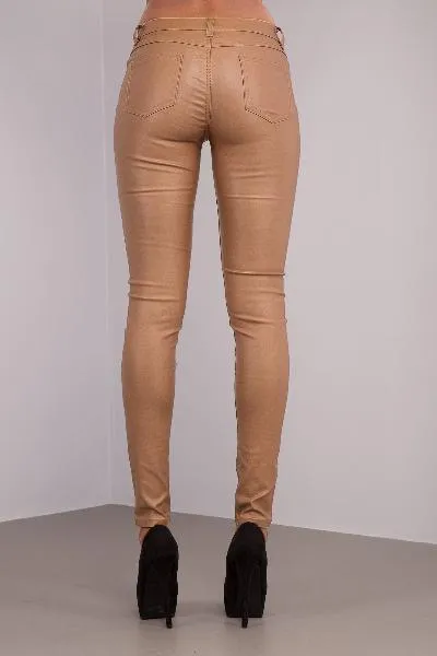 CamelVibe Faux Leather Trousers with Zipper Accents