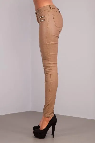CamelVibe Faux Leather Trousers with Zipper Accents