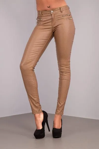 CamelVibe Faux Leather Trousers with Zipper Accents