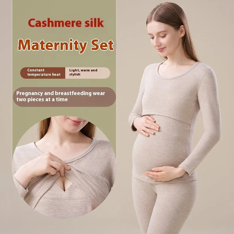 Cashmere Silk Edging Pregnant Women Warm Suit