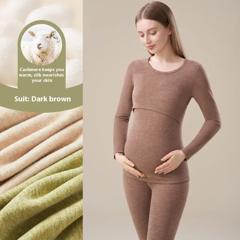 Cashmere Silk Edging Pregnant Women Warm Suit