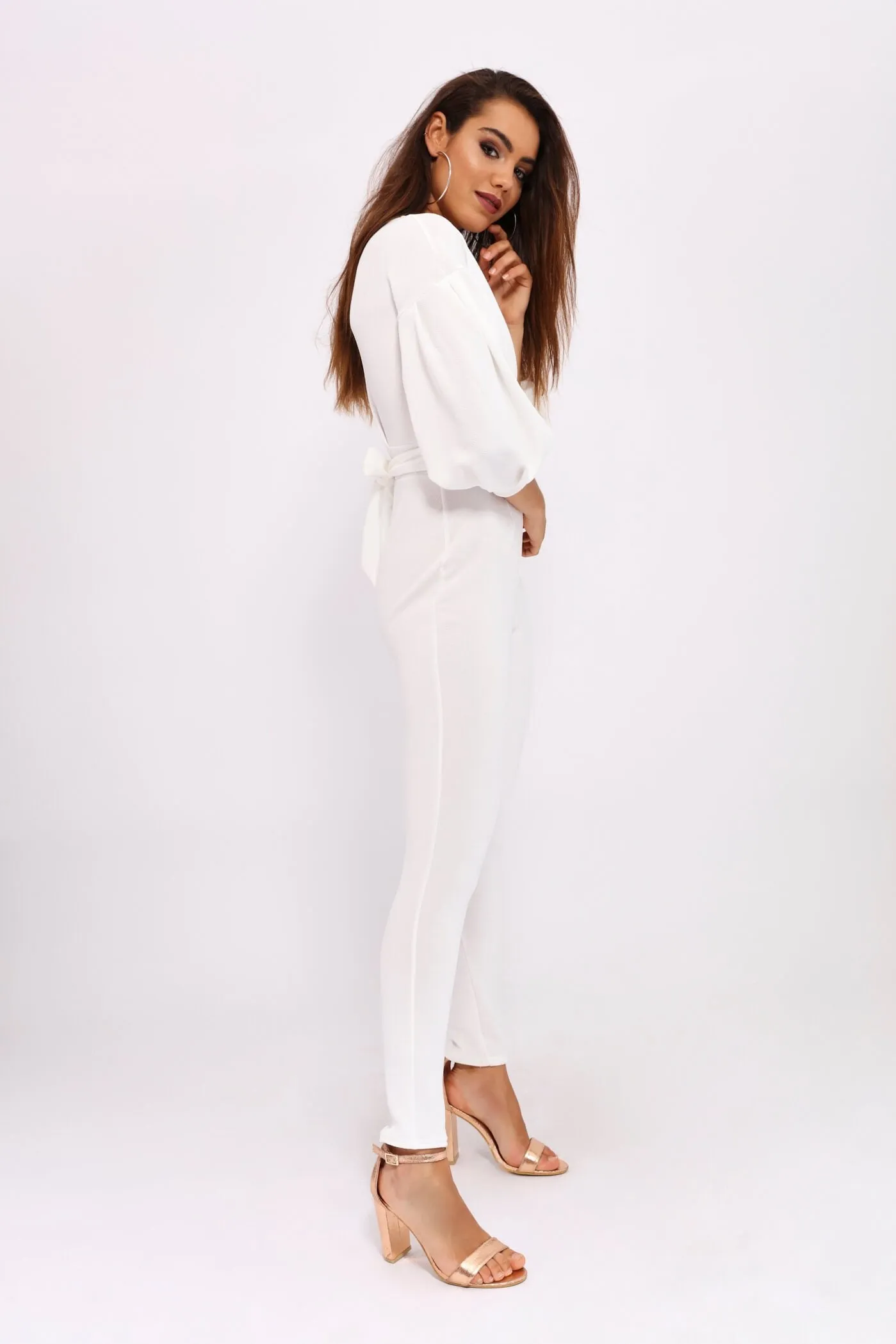 Cream Cross Front Balloon Front Jumpsuit