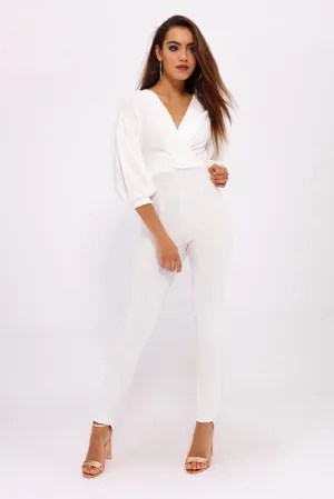 Cream Cross Front Balloon Front Jumpsuit