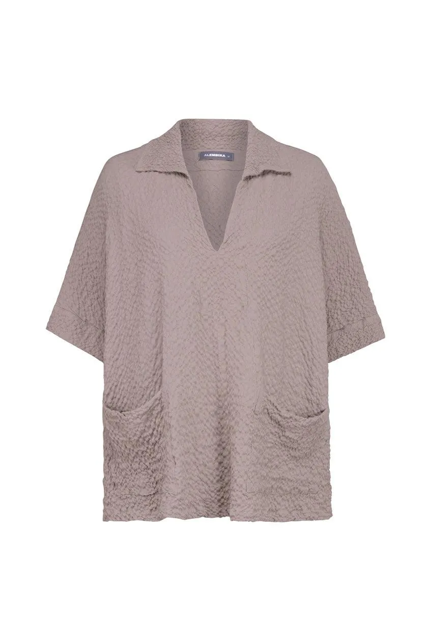 Crepe Polo Top, Stone