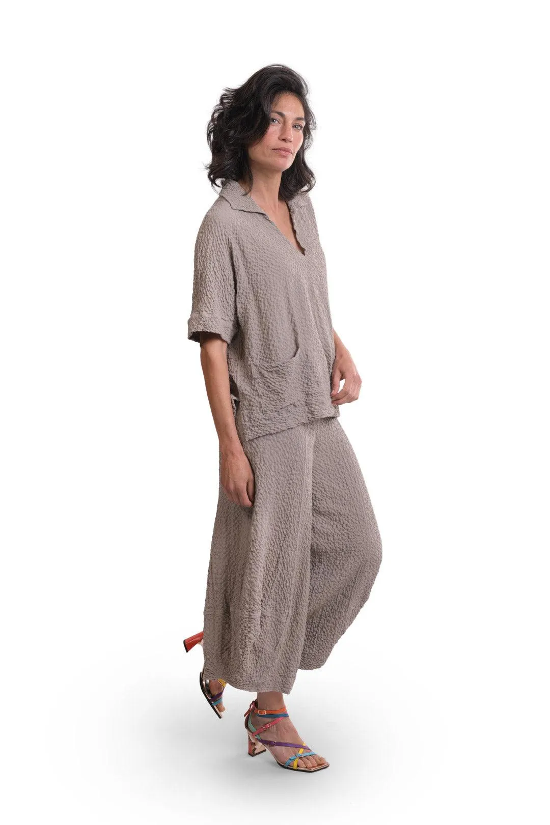 Crepe Polo Top, Stone