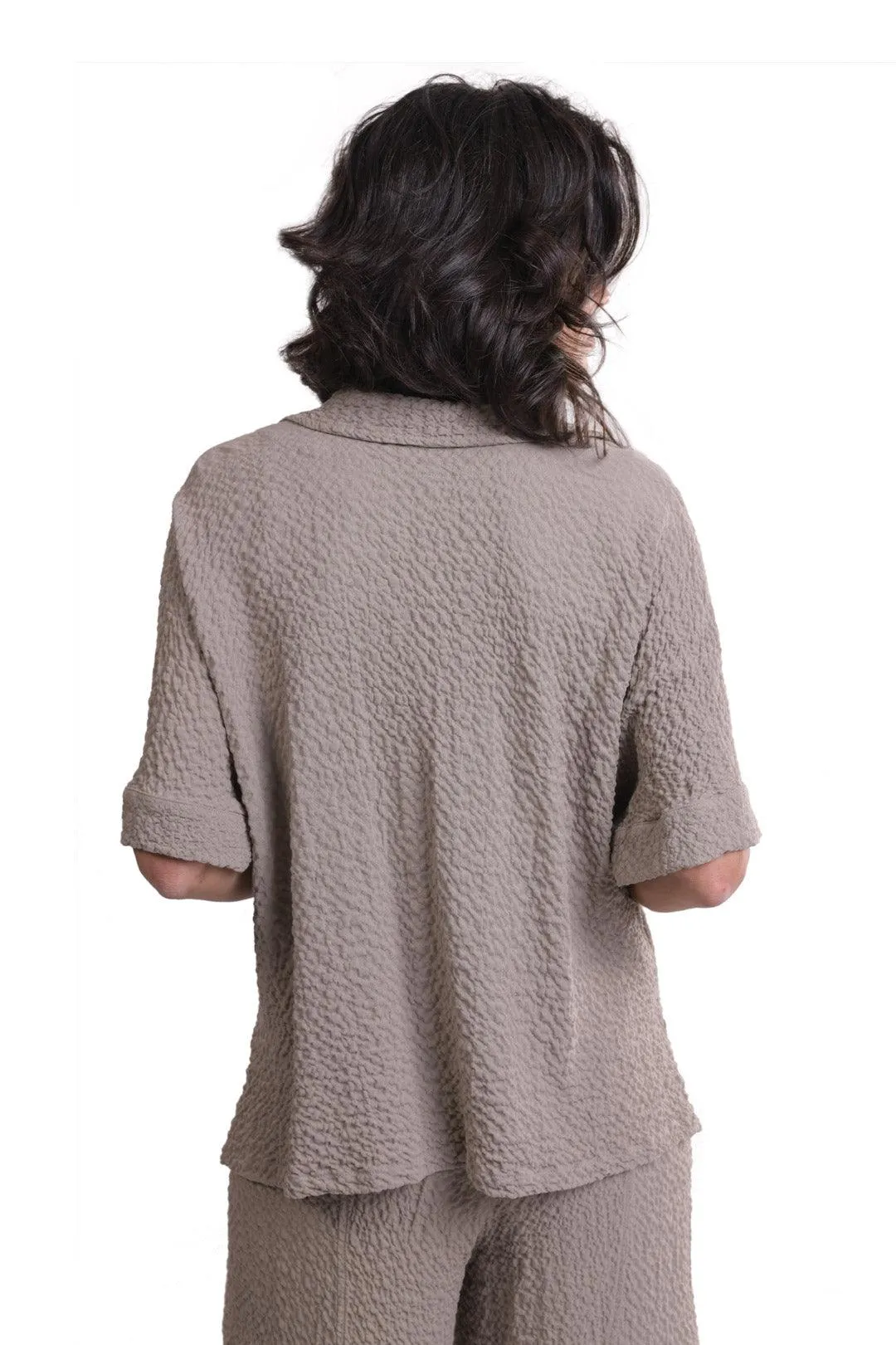 Crepe Polo Top, Stone