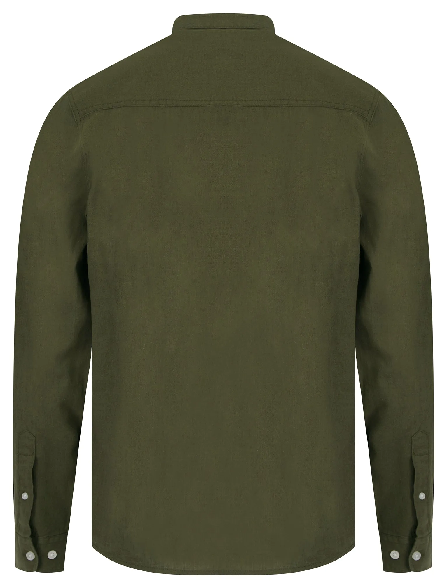 Gosier Grandad Collar Long Sleeve Cotton Linen Shirt in Ivy Green - Tokyo Laundry