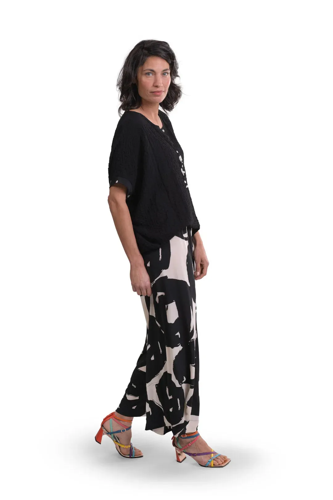 Henley Crepe Top, Black