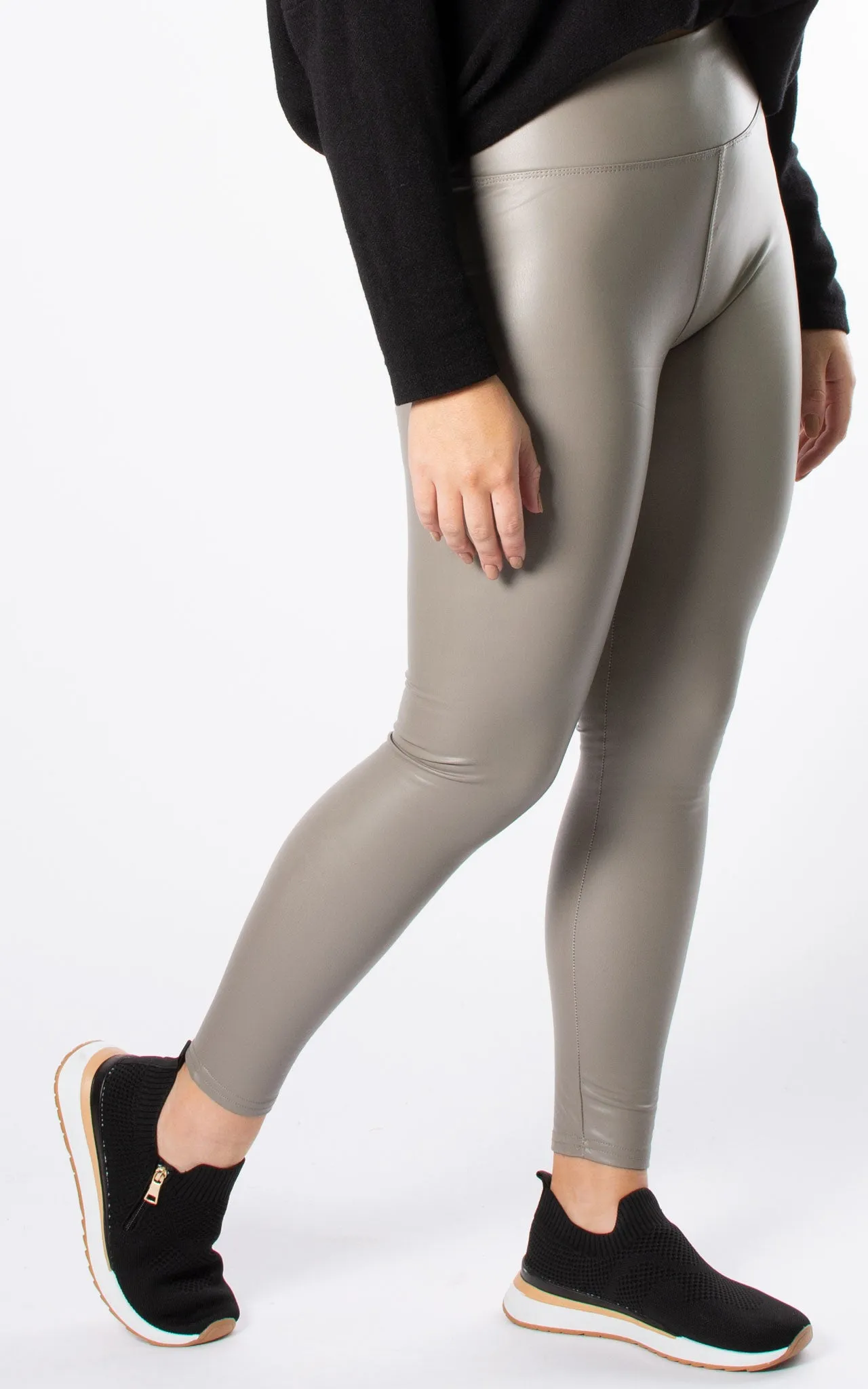 Leggings | Leather Look | Pebble Grey