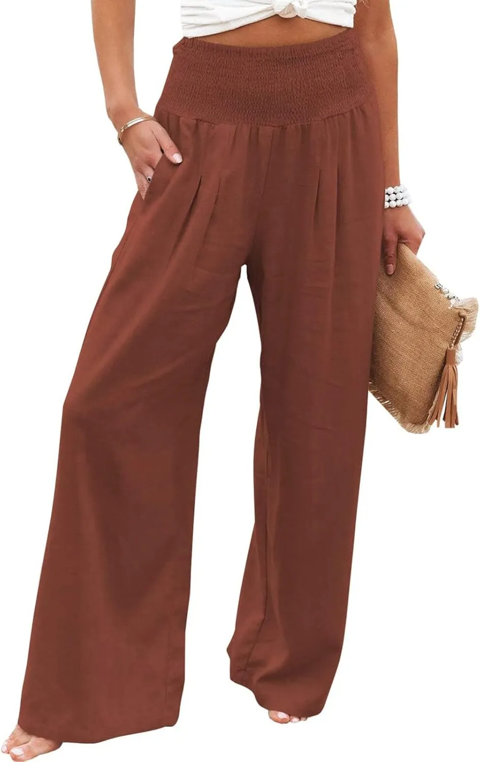 Linen Pants for Women 2024 Summer Plus Size Wide Leg Palazzo Casual Pant Loose Comfy Trendy Boho Beach Trousers with Pockets