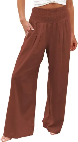 Linen Pants for Women 2024 Summer Plus Size Wide Leg Palazzo Casual Pant Loose Comfy Trendy Boho Beach Trousers with Pockets
