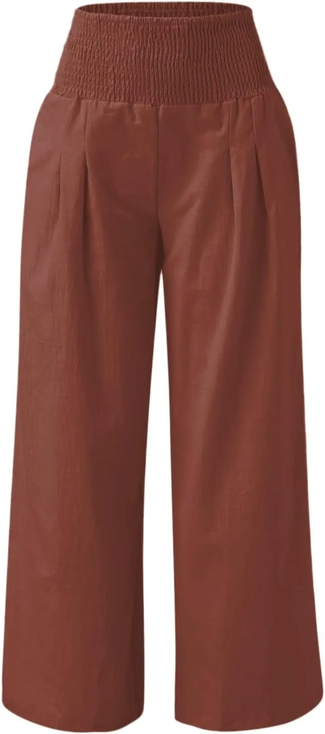 Linen Pants for Women 2024 Summer Plus Size Wide Leg Palazzo Casual Pant Loose Comfy Trendy Boho Beach Trousers with Pockets