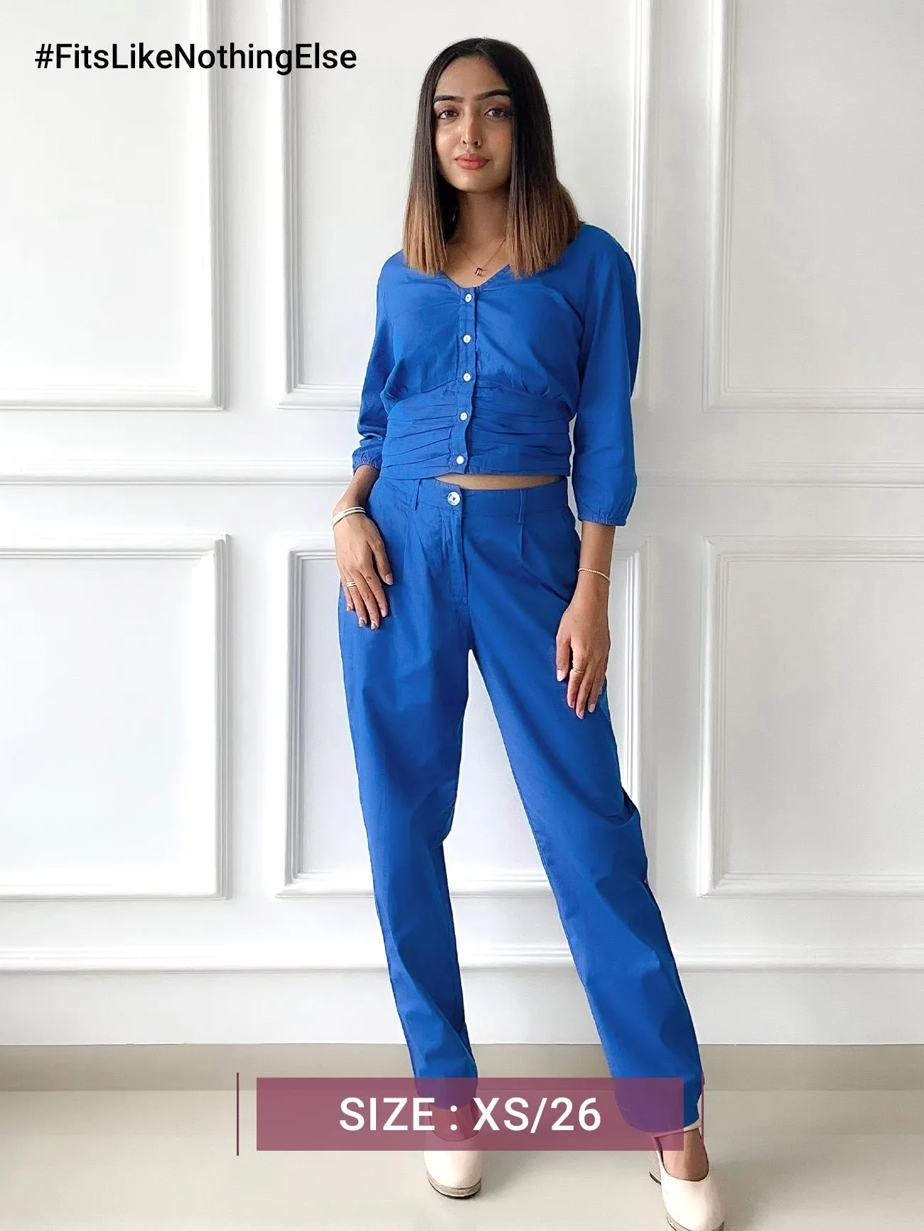 Linen Straight Fit Trousers - Royal Blue