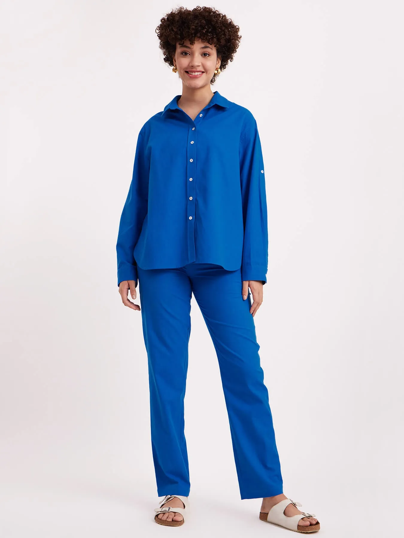 Linen Straight Fit Trousers - Royal Blue