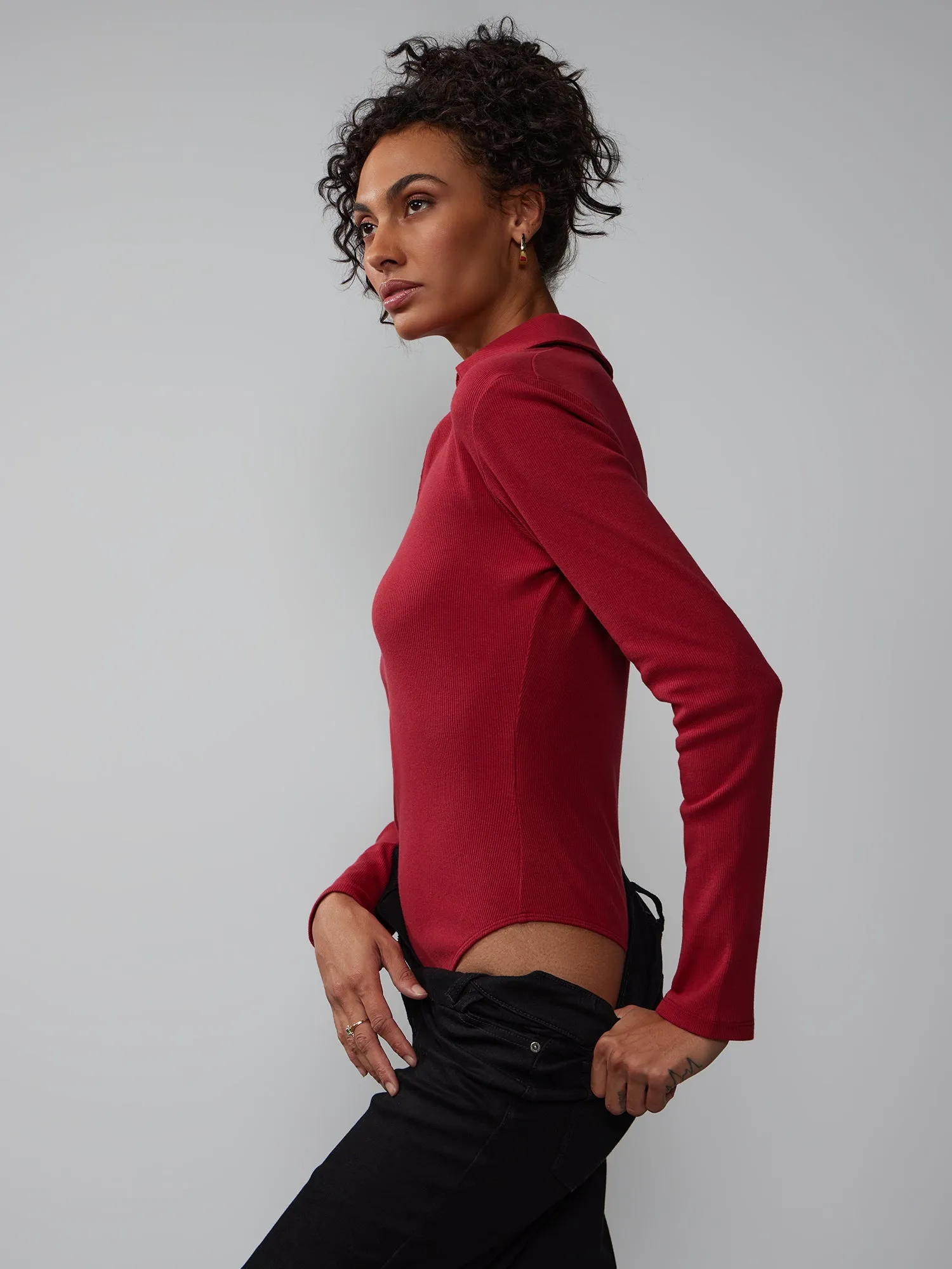 Long Sleeve Collared Ribbed Bodysuit