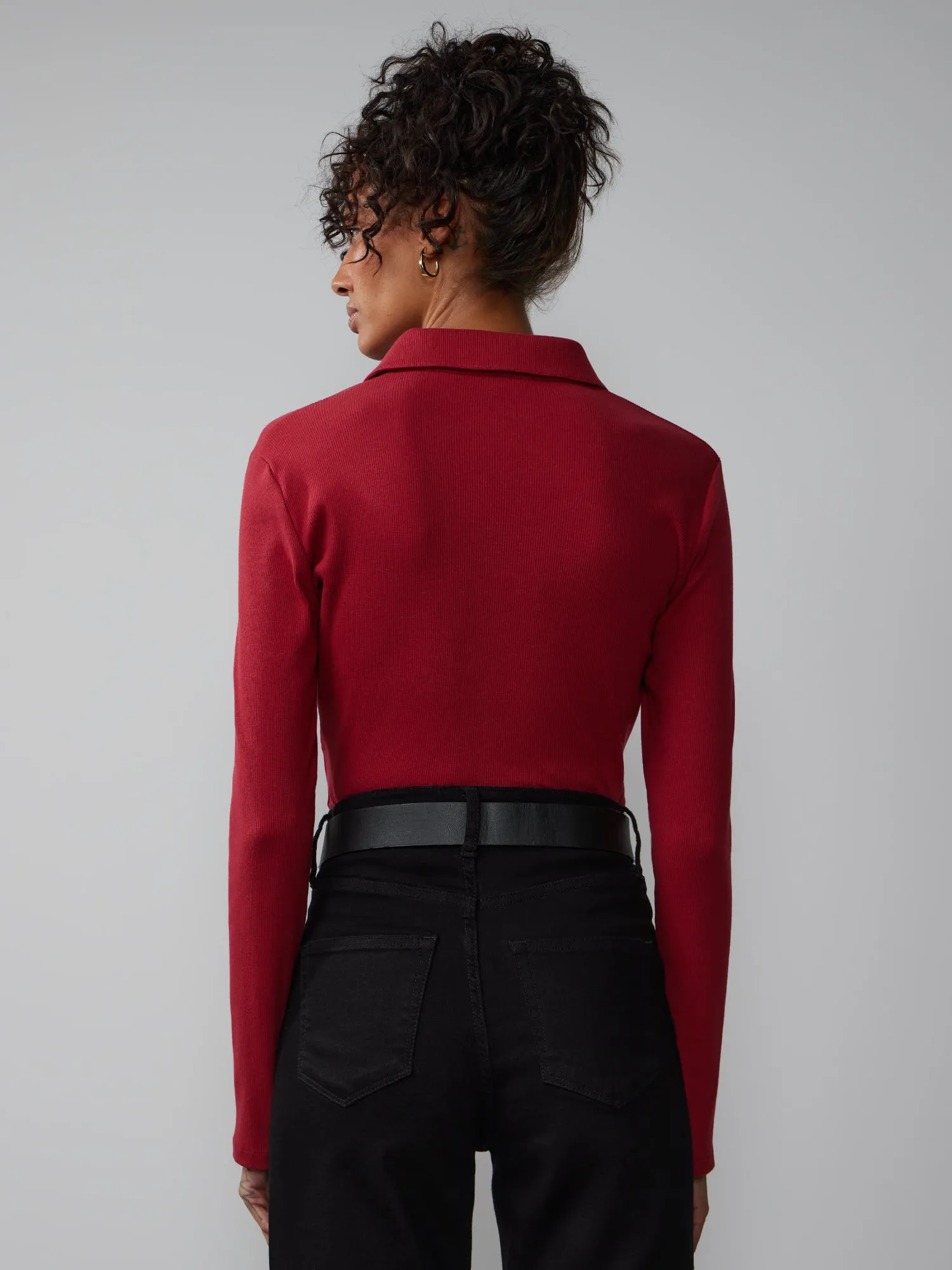 Long Sleeve Collared Ribbed Bodysuit
