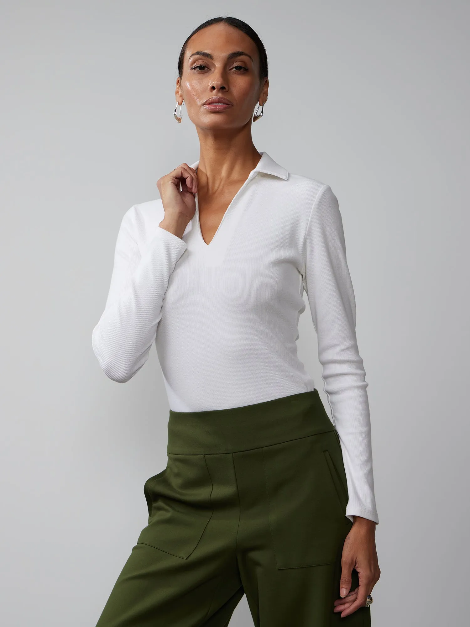 Long Sleeve Collared Ribbed Bodysuit