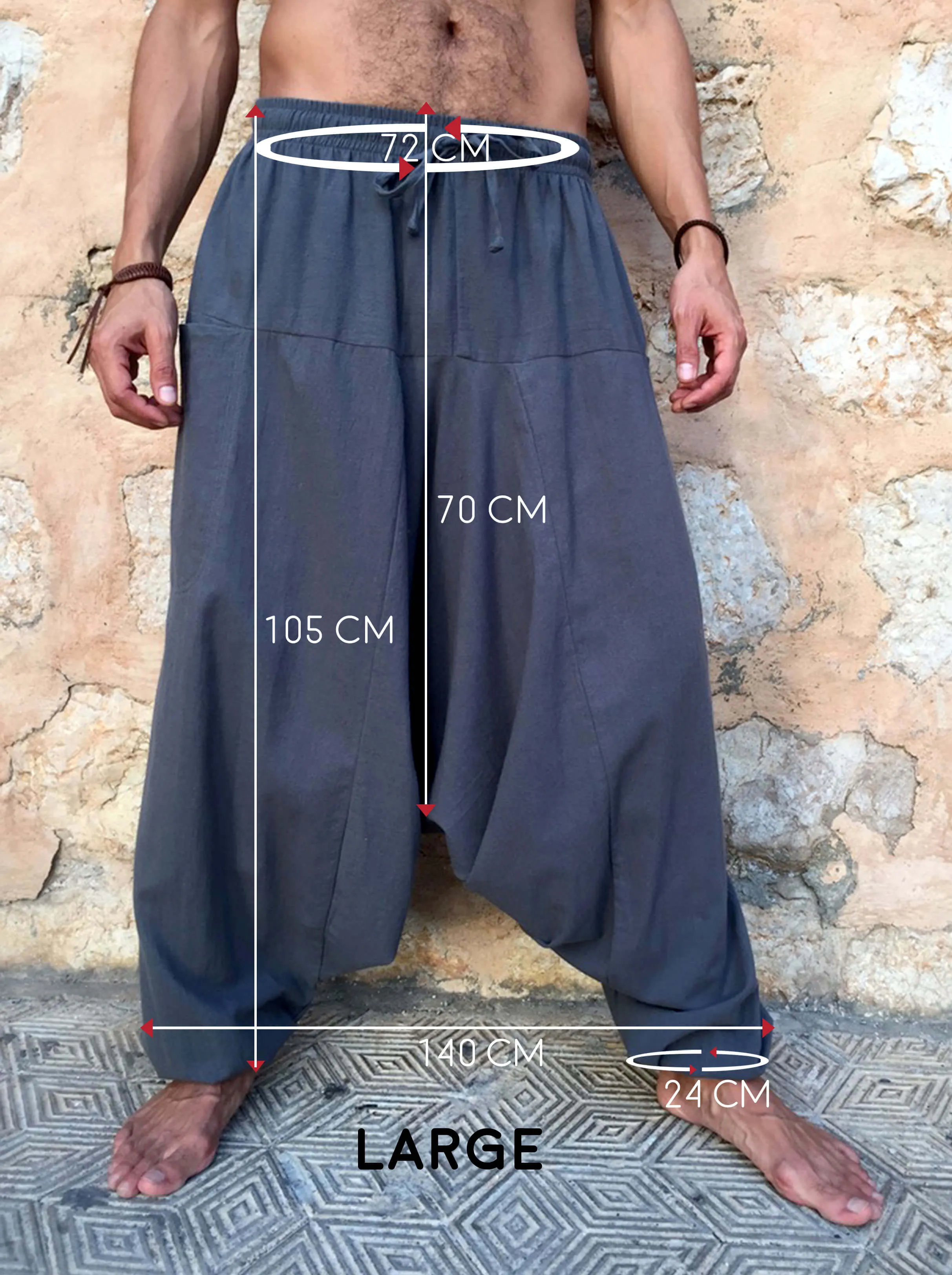 Low Crotch Cotton Pants with Pockets Grey