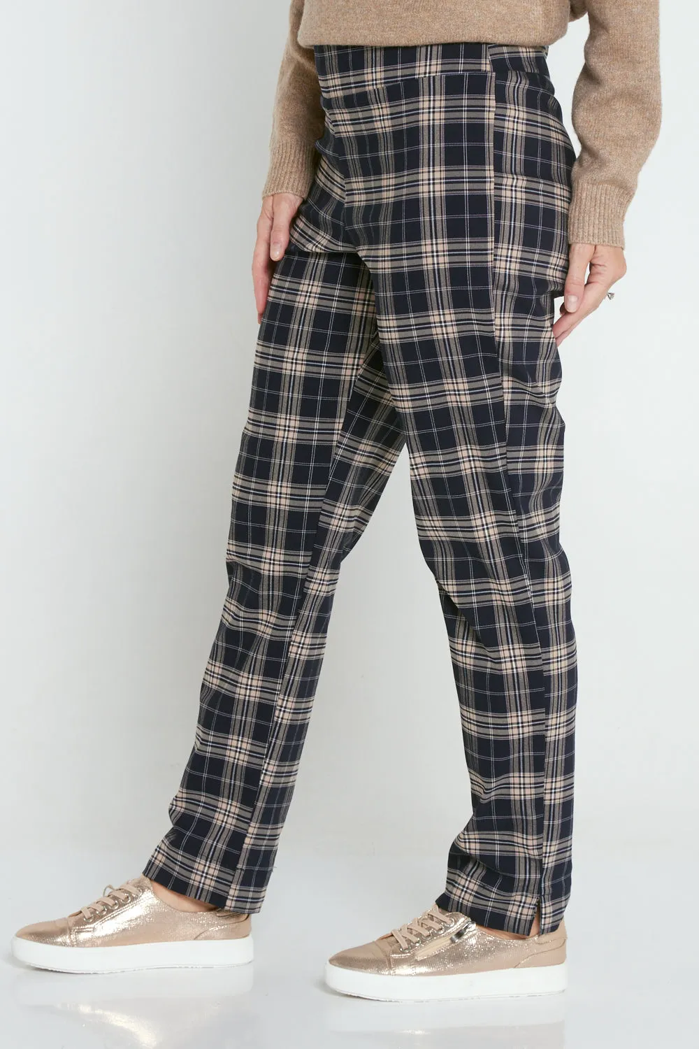 Lynne Pants - Navy/Beige Check