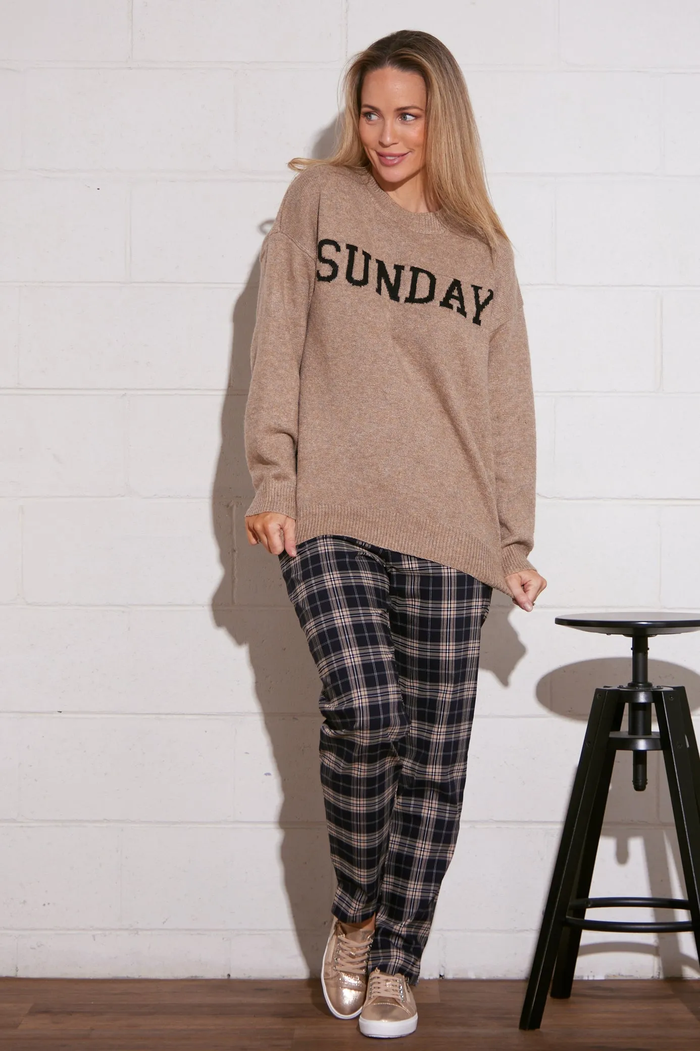Lynne Pants - Navy/Beige Check