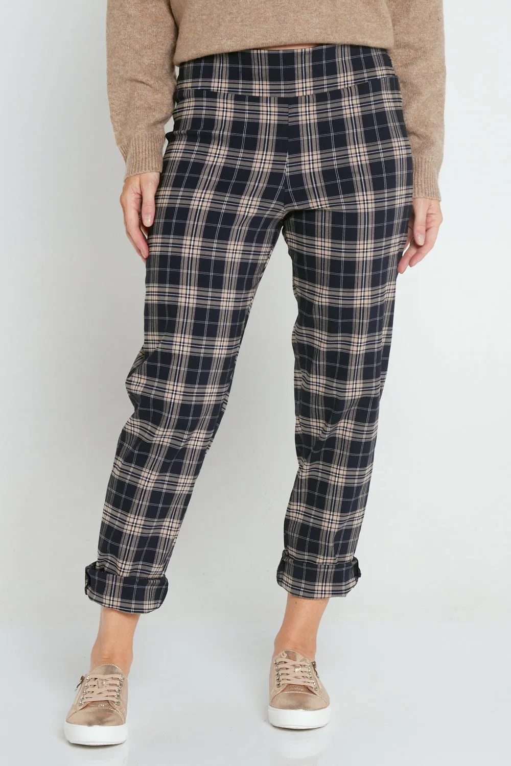 Lynne Pants - Navy/Beige Check