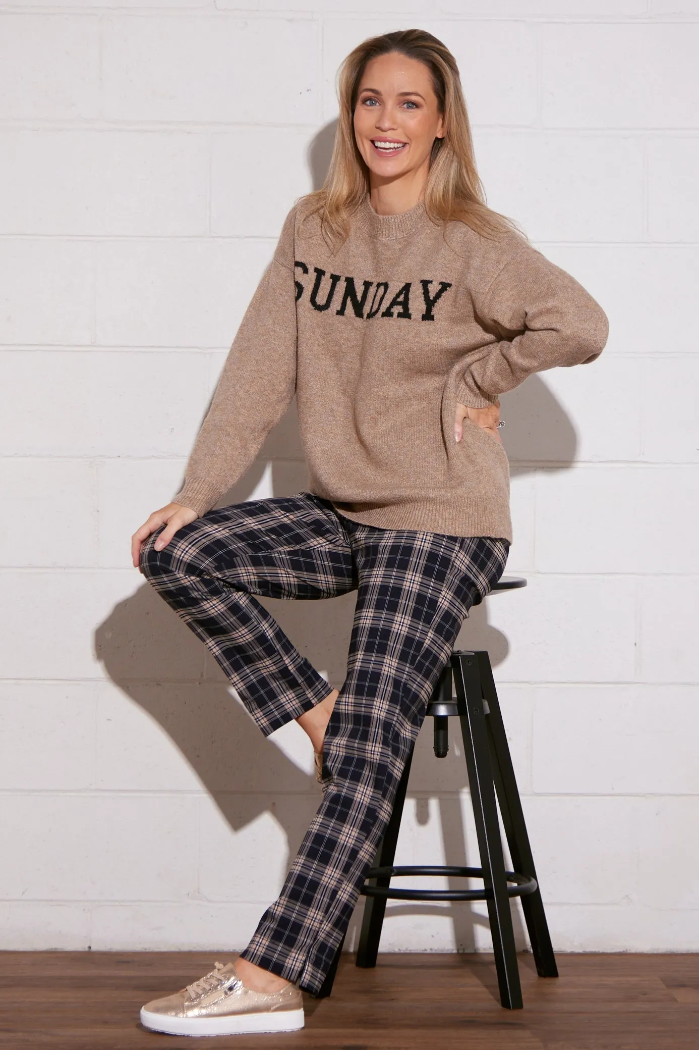 Lynne Pants - Navy/Beige Check