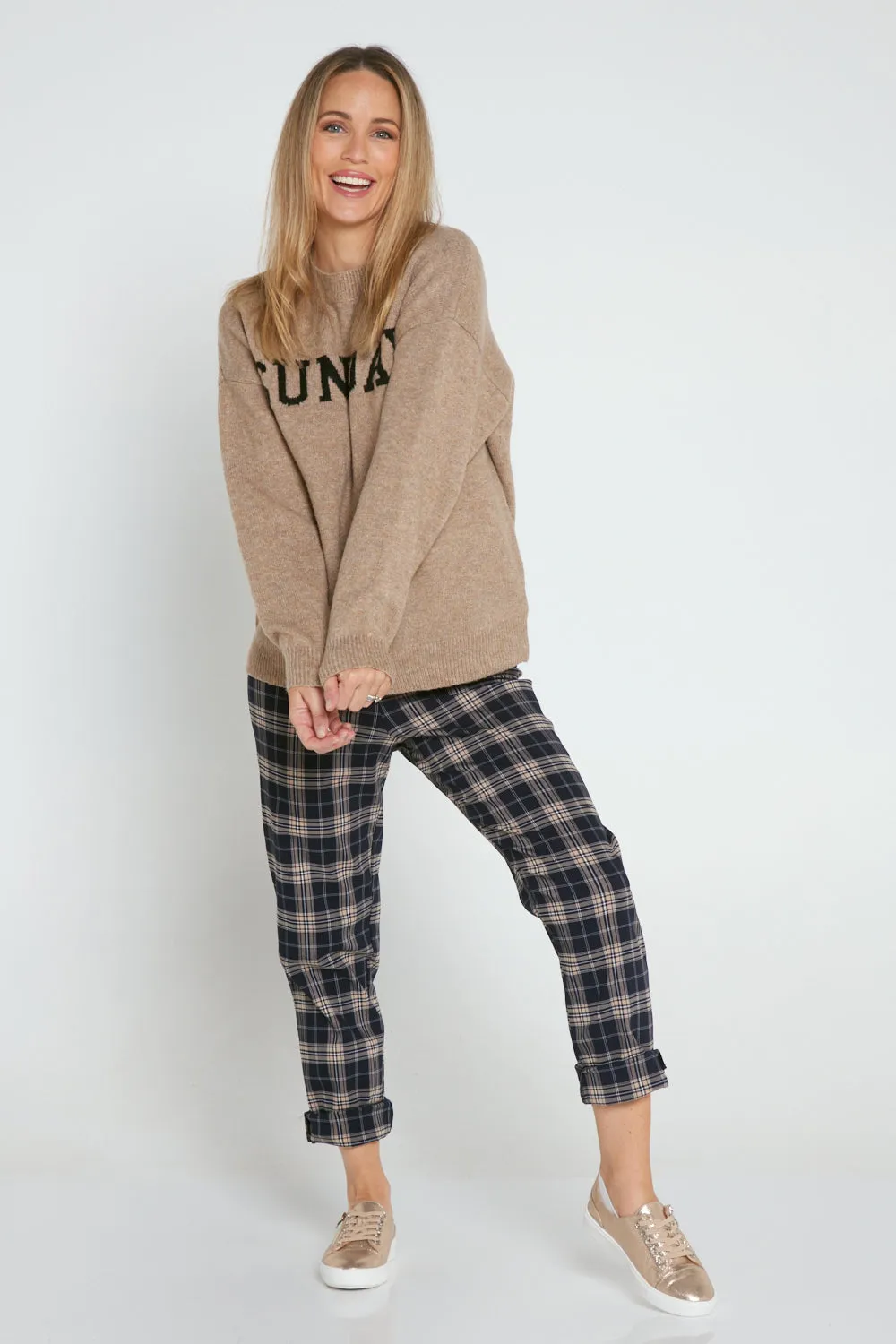 Lynne Pants - Navy/Beige Check