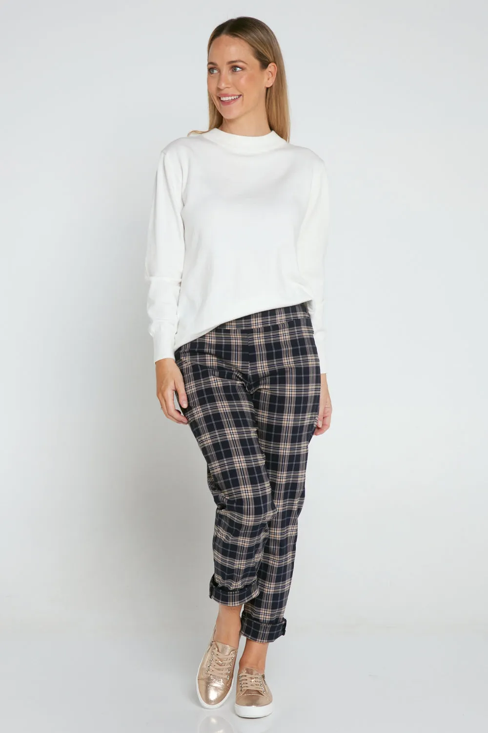 Lynne Pants - Navy/Beige Check