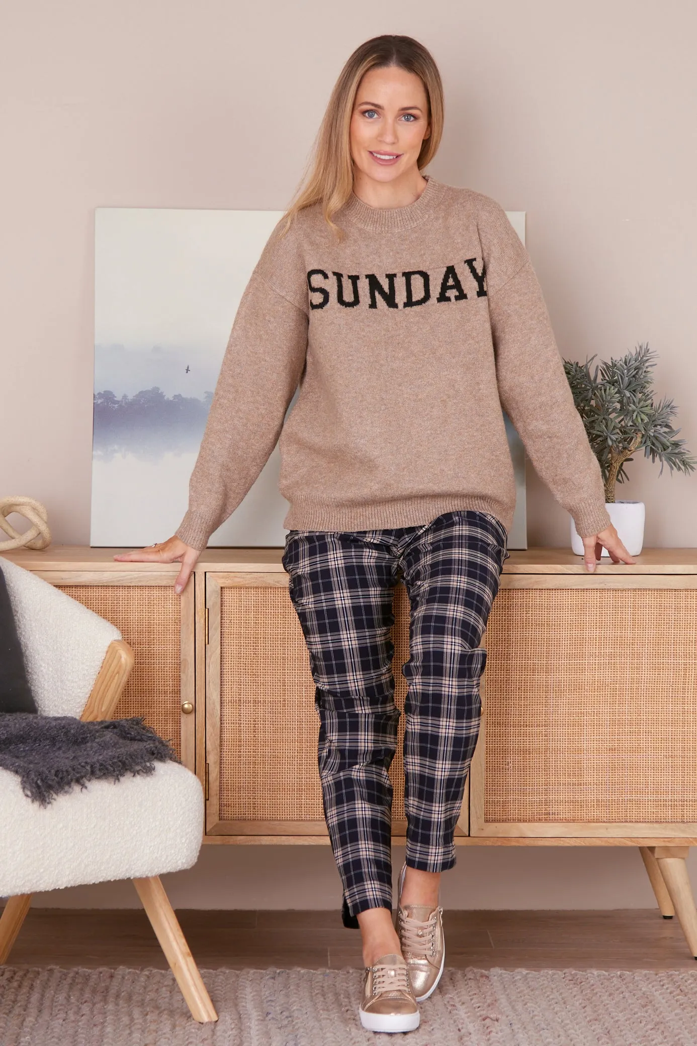 Lynne Pants - Navy/Beige Check