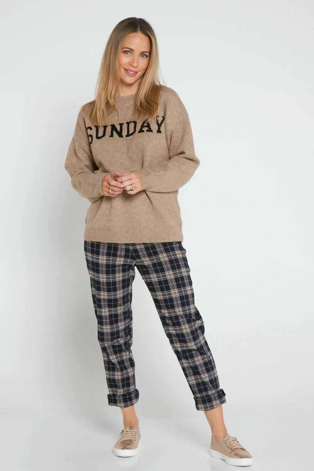 Lynne Pants - Navy/Beige Check