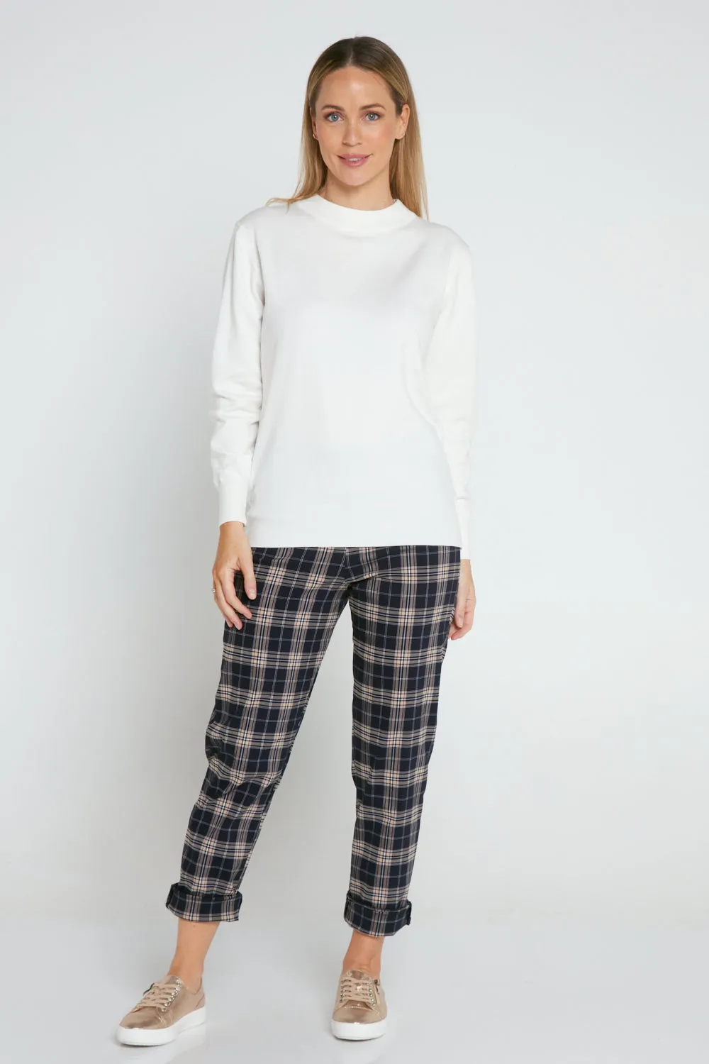 Lynne Pants - Navy/Beige Check