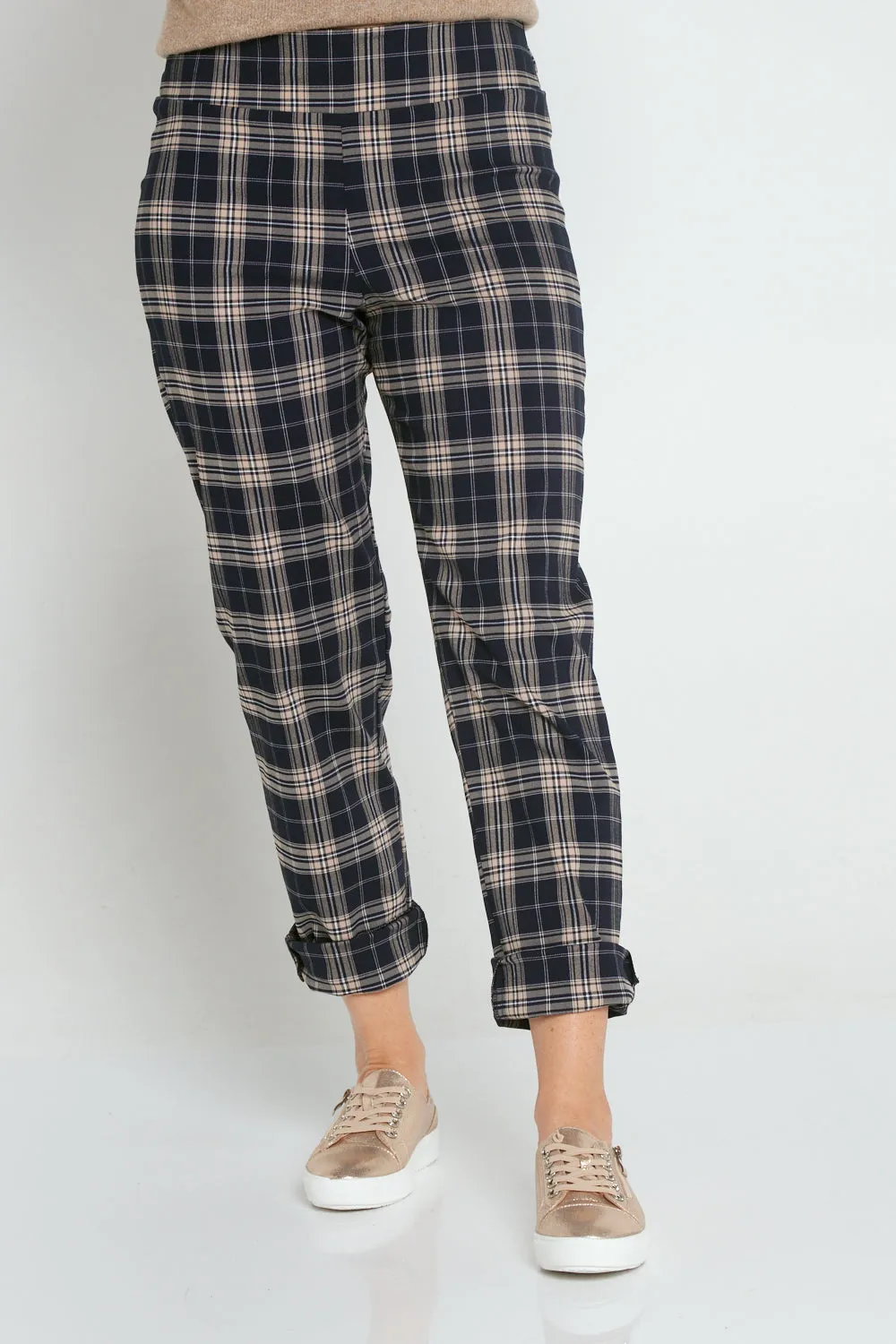Lynne Pants - Navy/Beige Check