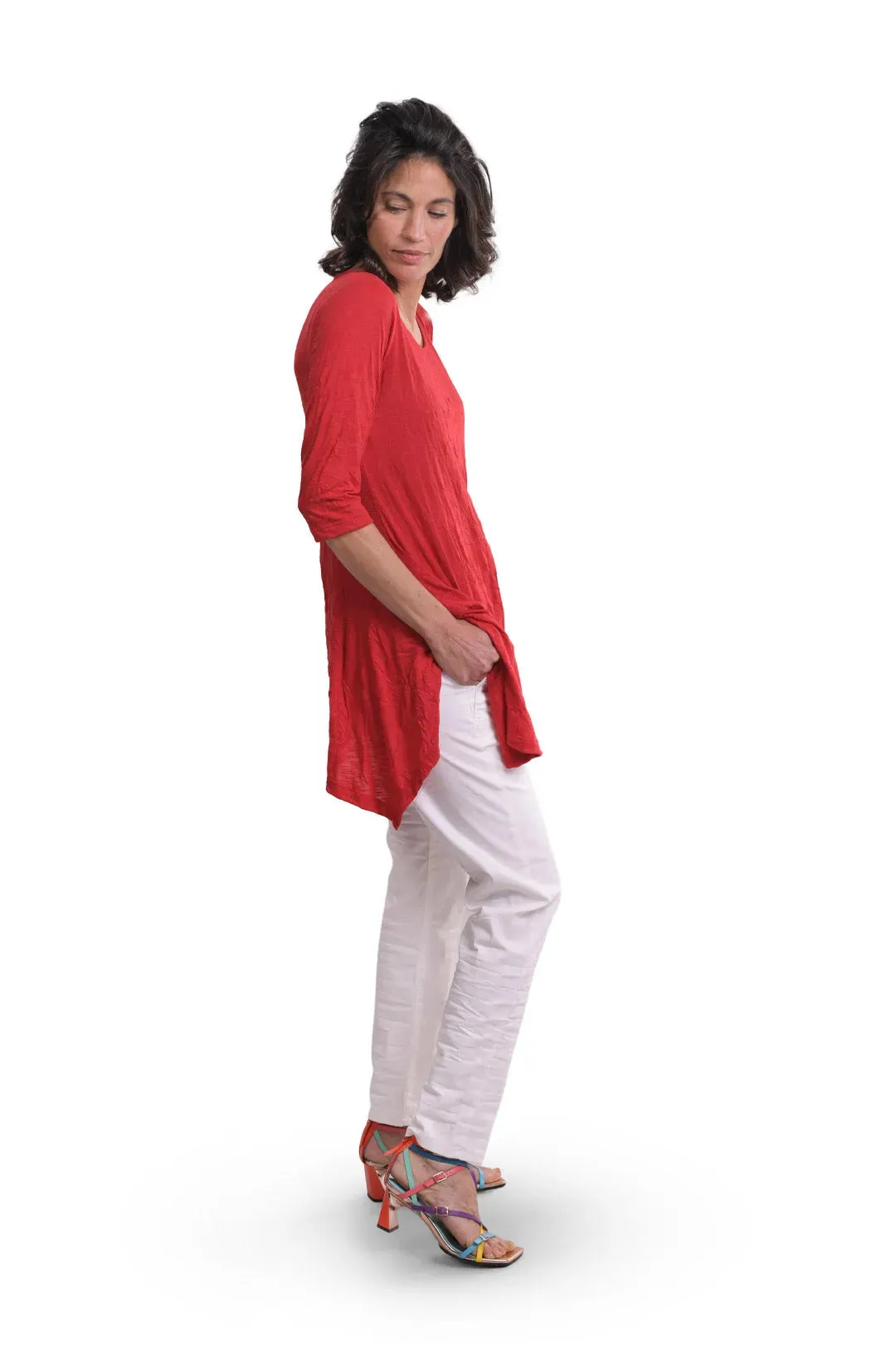 Mara Crinkle Tunic Top, Red