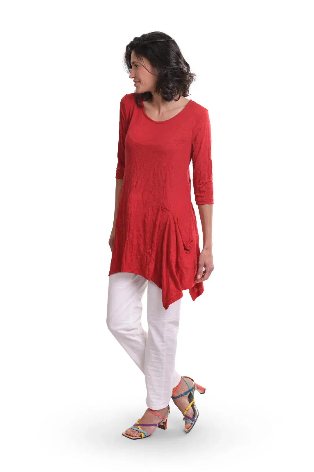 Mara Crinkle Tunic Top, Red