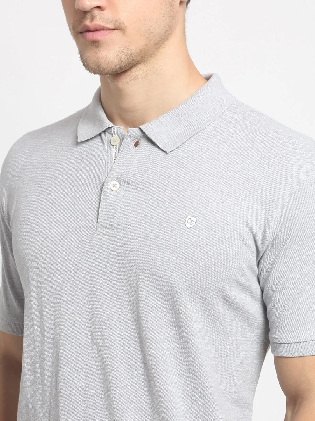Men Grey Casual Polo Neck T-Shirt