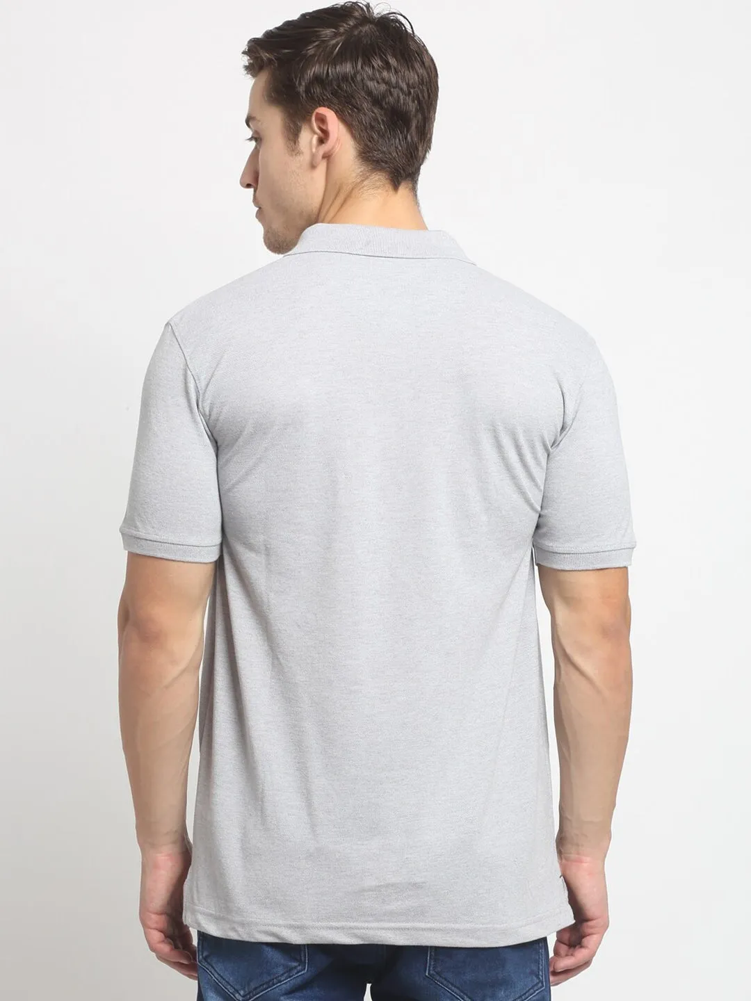 Men Grey Casual Polo Neck T-Shirt