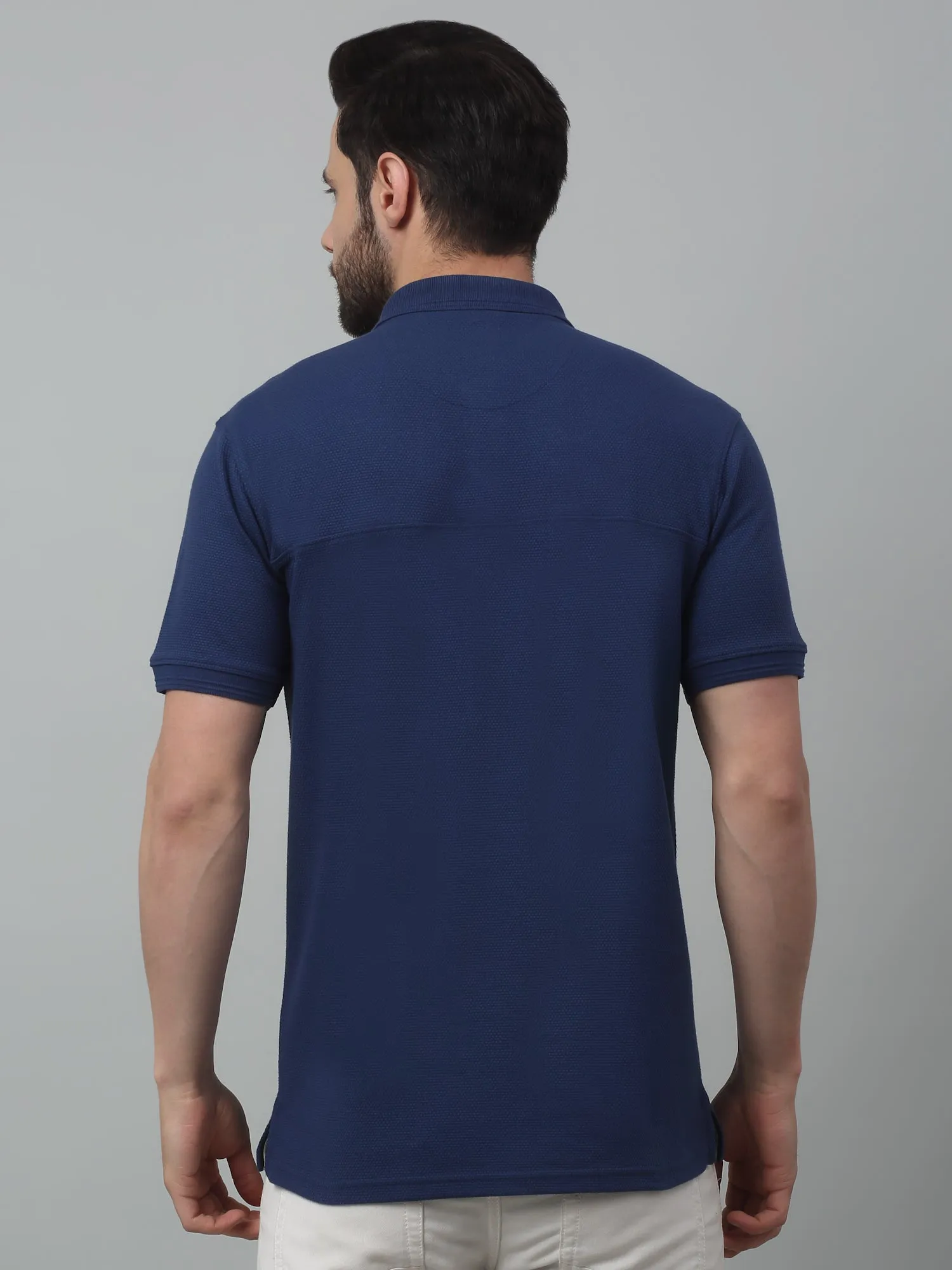 Men's Airforce Blue Polo neck Half Sleeve T-Shirt with cut n sew