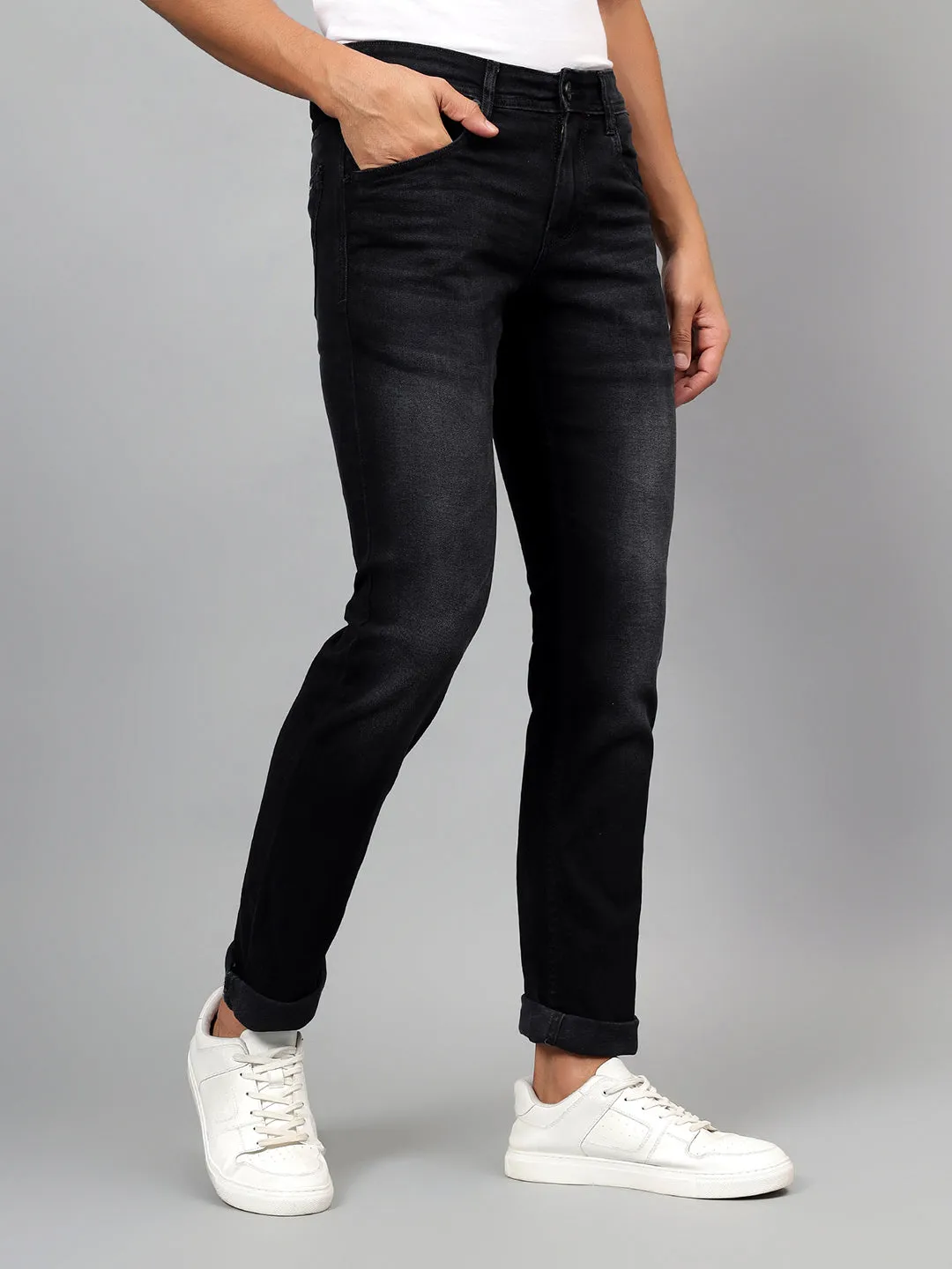 Men's Black Solid Stretchable Full Length Jeans