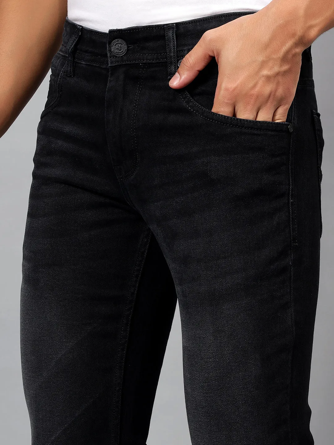 Men's Black Solid Stretchable Full Length Jeans
