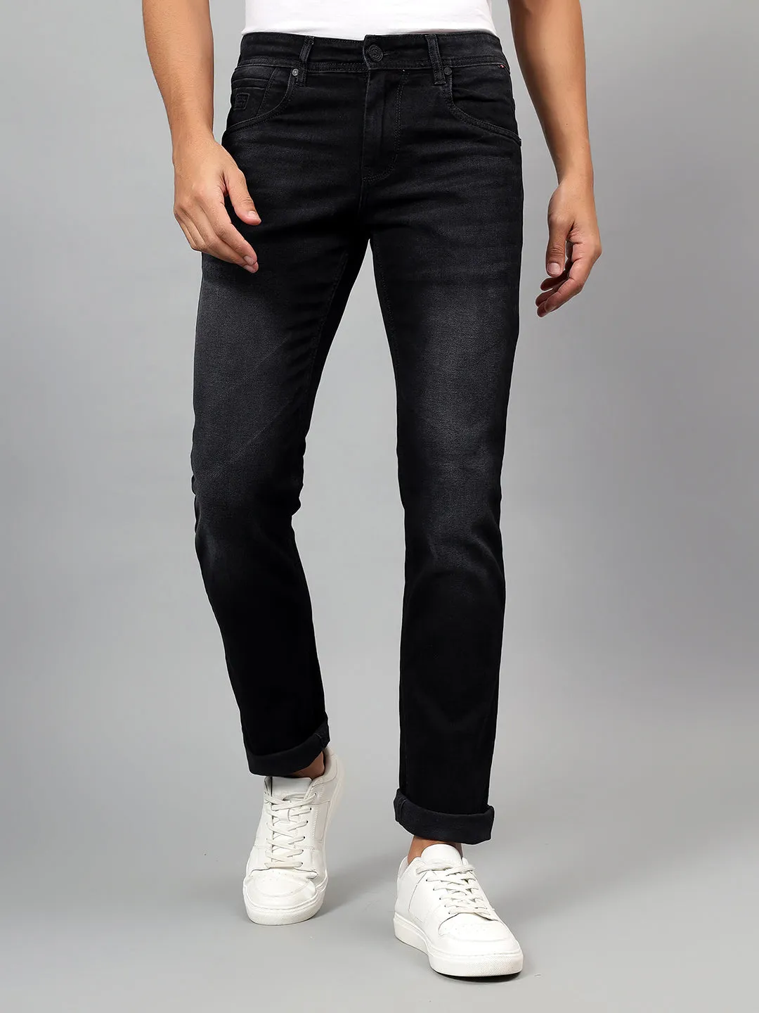 Men's Black Solid Stretchable Full Length Jeans
