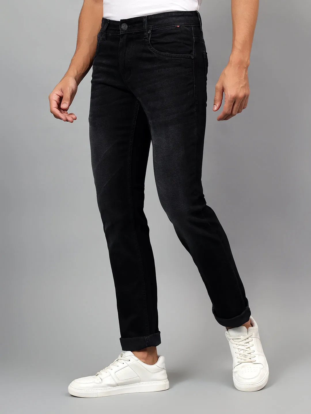 Men's Black Solid Stretchable Full Length Jeans