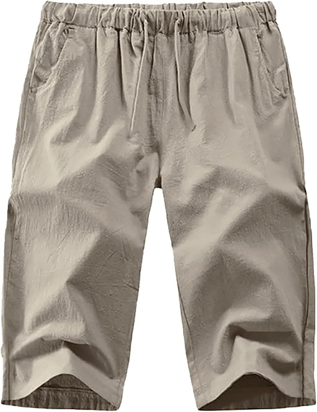 Mens Capri Baggy Harem Pants, Casual Linen Pants, Beach Summer Elastic Waist Drawstring Lightweight Linen Short Trousers